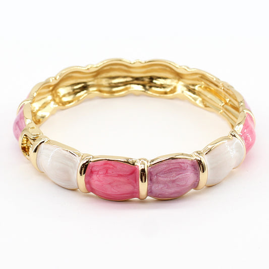 Pink Multi Color Resin Marbled .5" and Gold Bangle Bracelet