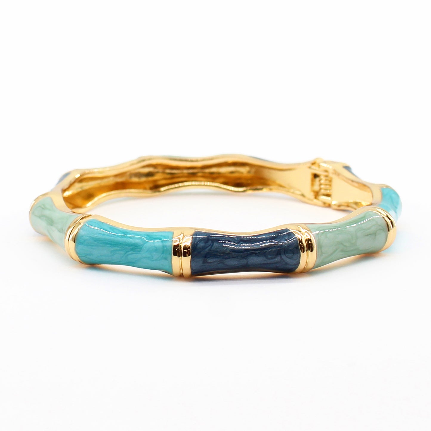 Blue Multi Color Resin Marbled and Gold Hinged Bracelet