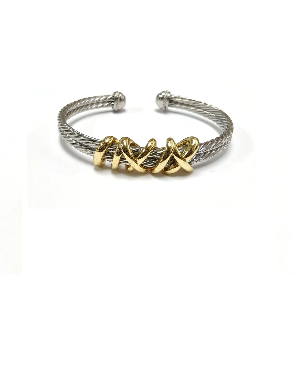 Silver Wired Cuff with Gold X Deisgn Bracelet