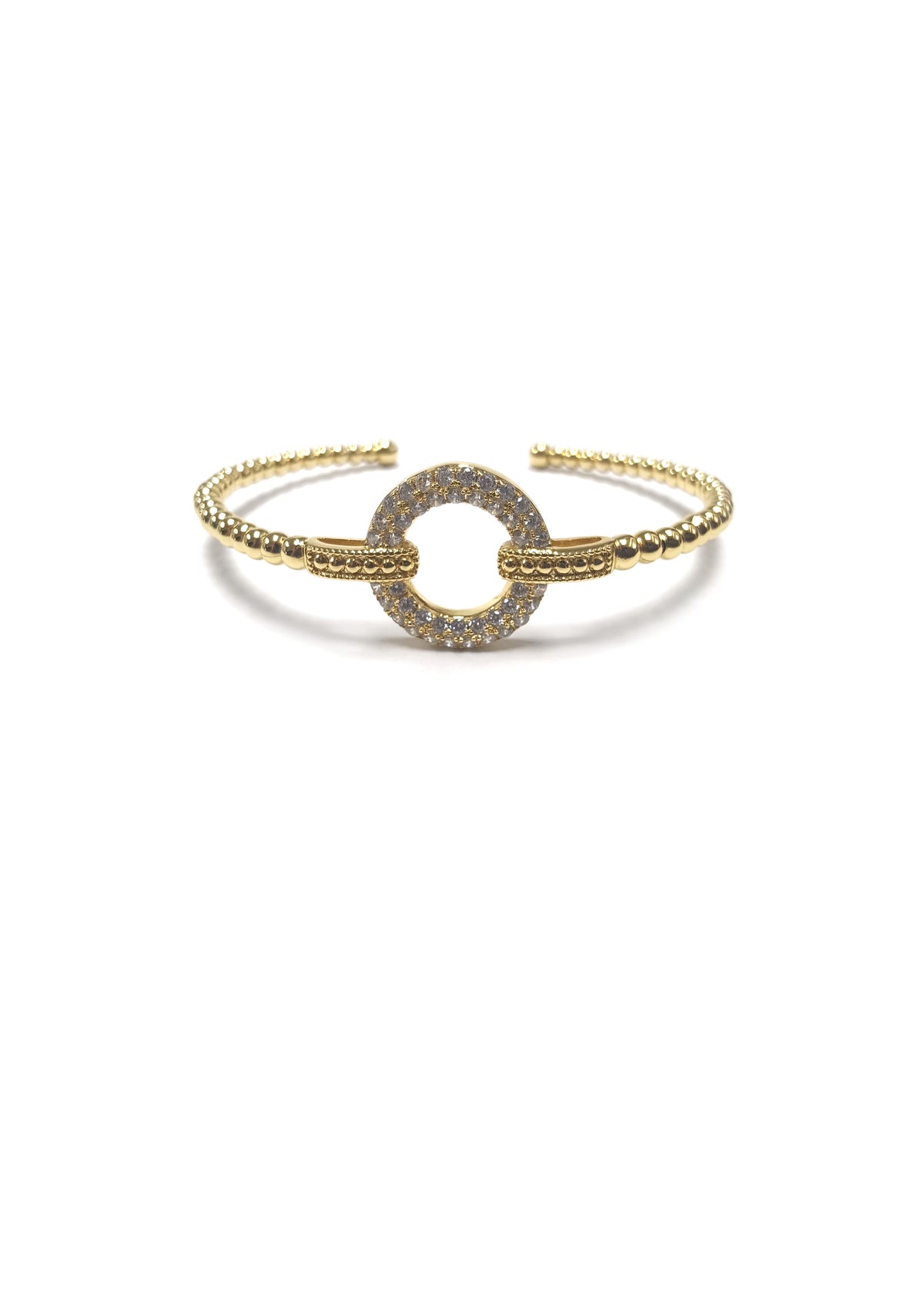 Gold Rhinestone Open Circle Wired Cuff Bracelet
