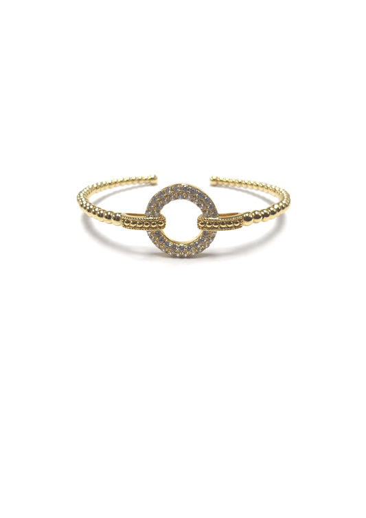 Gold Rhinestone Open Circle Wired Cuff Bracelet