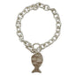 Worn Silver Textured Chain with Silver Hammered Fish Toggle Charm Bracelet