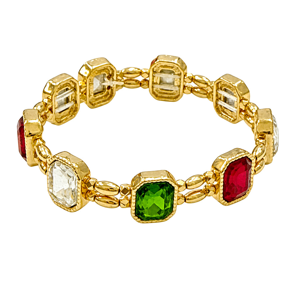 Red, Green, and Clear Crystal Stretch Bracelet