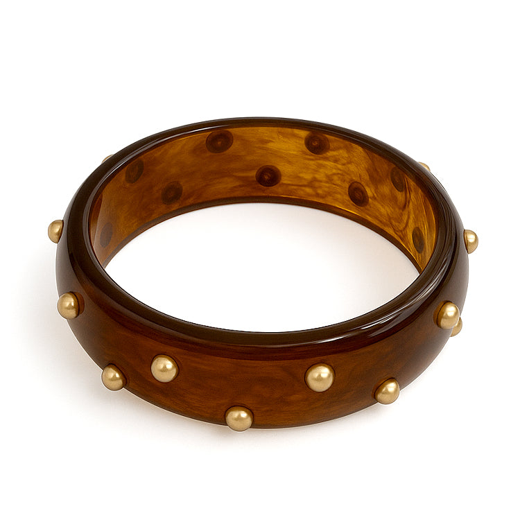 Brown Acrylic Bangle with Gold Studded Accents