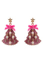 Pink Acrylic Christmas Tree with Pearl Accents 1.75" Earring