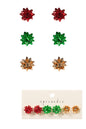 Set of 3 Bow Stud Earrings. Red, Green, and Gold