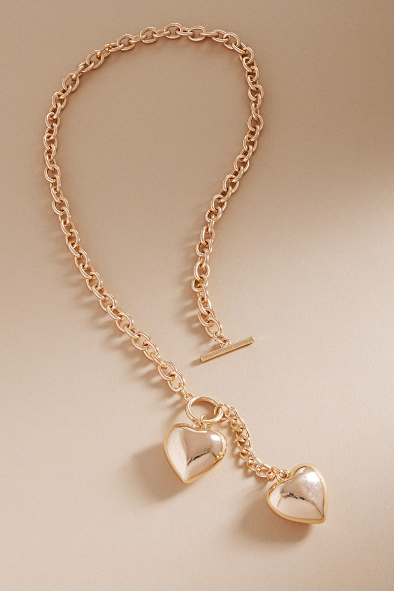 Shiny Gold 16" with Pearl Puffy Heart Necklace