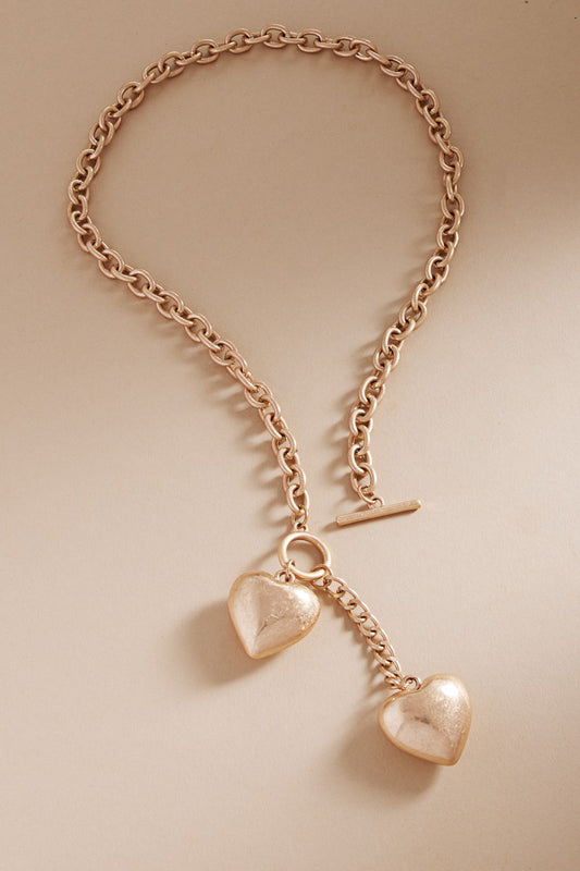 Matte Gold 16" with Pearl Puffy Heart Necklace