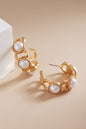 Gold Hammered 1.5" Hoop Earring with Pearl Accents