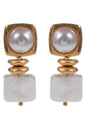 Gold Circle Hammered and Pearl 1.5" Earring