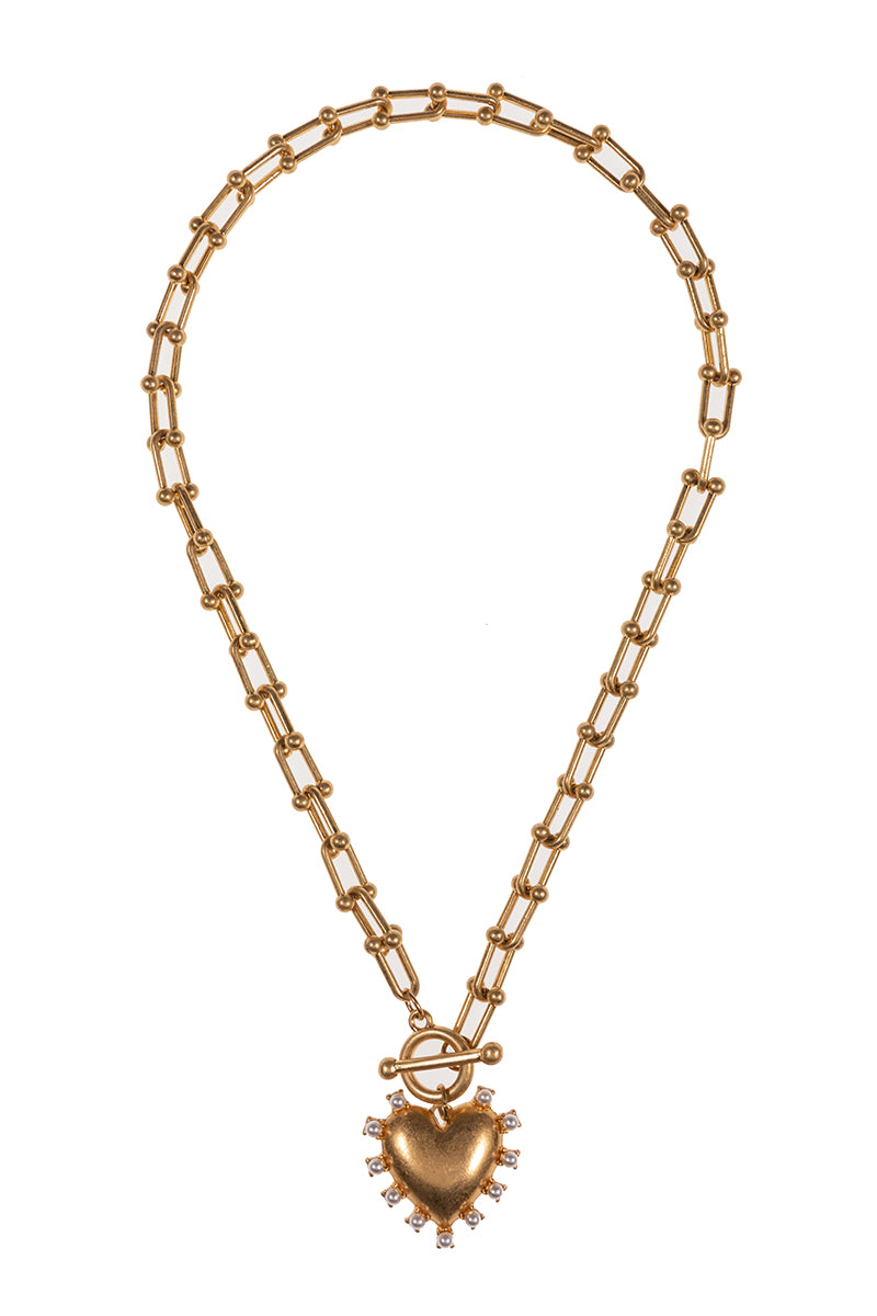 Gold Chain with Textured Heart 18" Necklace