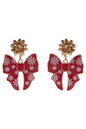 Gold Bow Stud with Red and White Bow 1.5" Earring