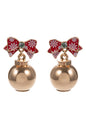 Red Christmas Bow with Gold Ornament 1.25" Earring