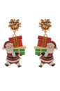 Santa Clause with Presents Color Coated Metal Christmas 2" Earring