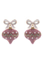 White Bow with Pink Glitter and Pearl Ornament 2" Christmas Earring