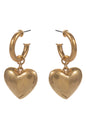 Shiny Gold Puffy Heart 2" Drop Earring