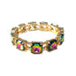 Dark Multi Crystal Square and Gold Stretch Bracelet