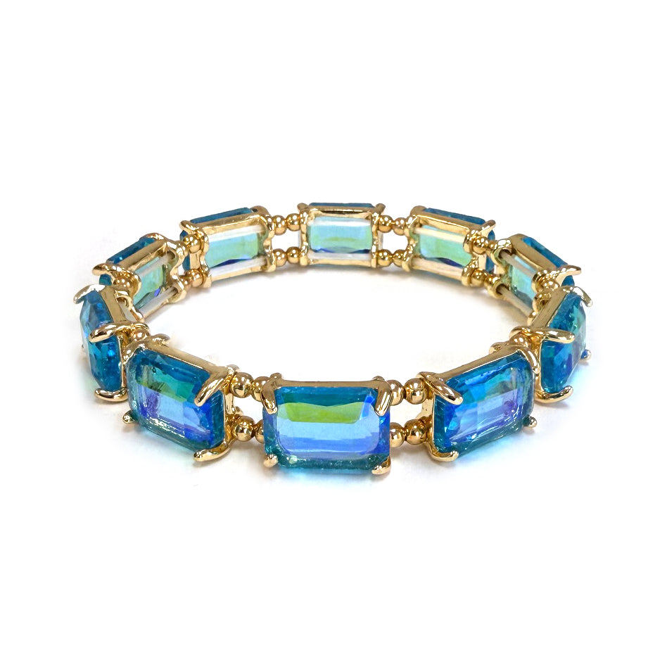 Turquoise Rectangle Crystal Stretch Bracelet
