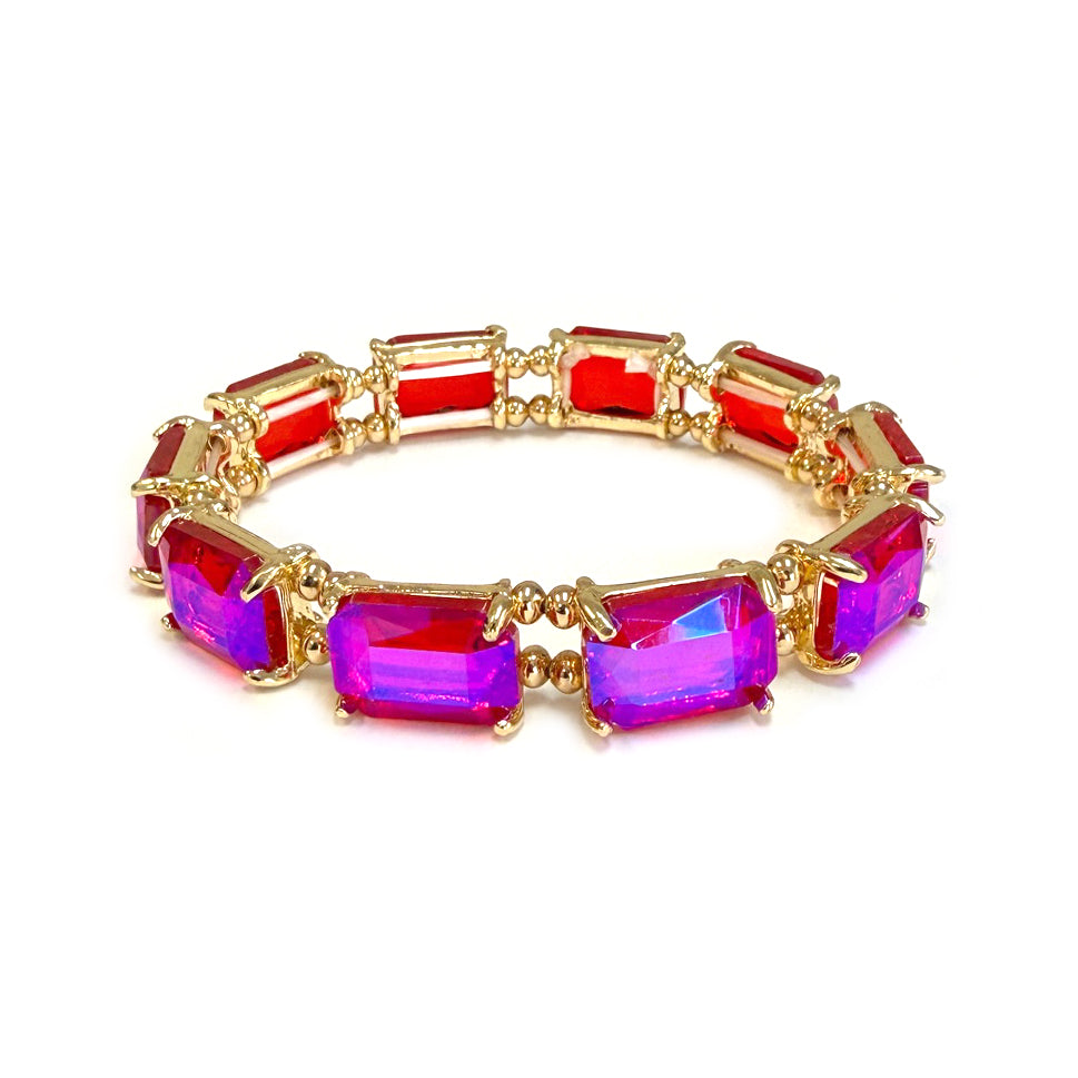 Hot Pink Rectangle Crystal Stretch Bracelet
