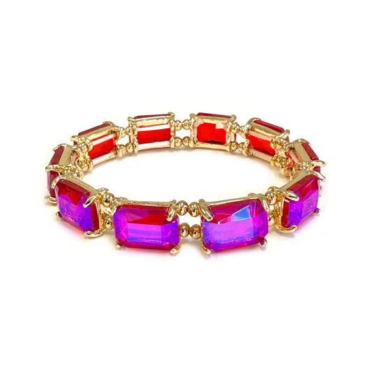 Hot Pink Rectangle Crystal Stretch Bracelet