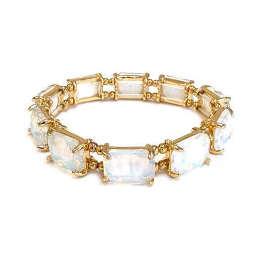 White Rectangle Crystal Stretch Bracelet