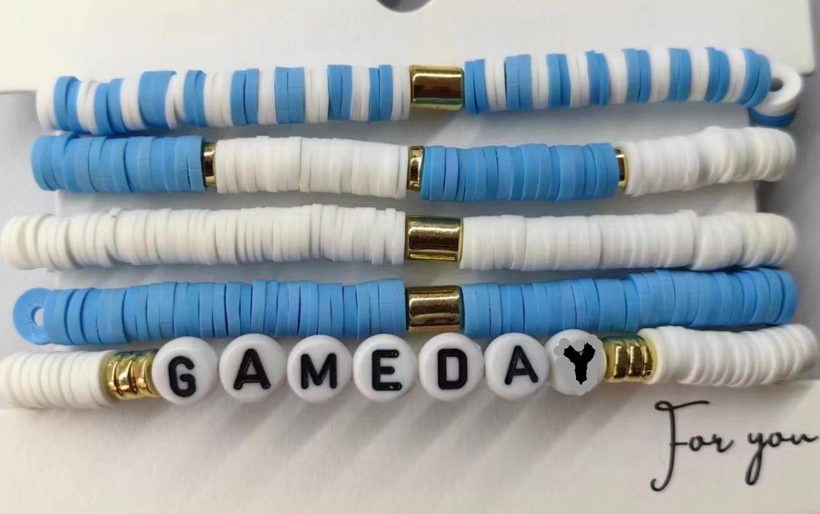 Light Blue and White Gameday Set of 5 Stretch Bracelets