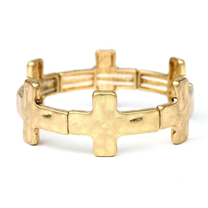 Worn Gold Cross Stretch Bracelet