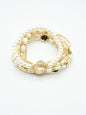 Gold Stretch Bracelet with Pearls, Pearl Row, and Clover Multi Bracelets