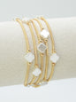Set of 5 Gold Stretch with Glass Shell Clover Stretch Bracelets