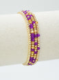 Set of 4 Yellow and Purple Glass Bead and Gold Stretch Bracelets, Great for Gameday!