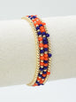 Set of 4 Orange and Navy Glass Bead and Gold Stretch Bracelets, Great for Gameday!