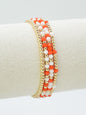 Set of 4 Orange and White Glass Bead and Gold Stretch Bracelets, Great for Gameday!