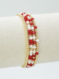 Set of 4 Red and White Glass Bead and Gold Stretch Bracelets, Great for Gameday!
