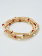 Set of 9 Gold Wired Stretch Bracelets with Red and White Gameday Crystal Accents, Best Seller!