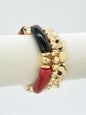 Multi Natural Stone and Gold Set of Three Stretch Bracelet