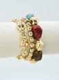 Multi Natural Stone and Gold Set of Three Stretch Bracelet