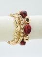 Red Natural Stone and Gold Set of Three Stretch Bracelet