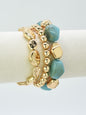 Turquoise Natural Stone and Gold Set of Three Stretch Bracelet