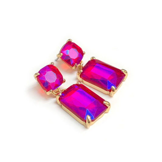 Hot Pink Crystal Double Drop 1.25" Earring
