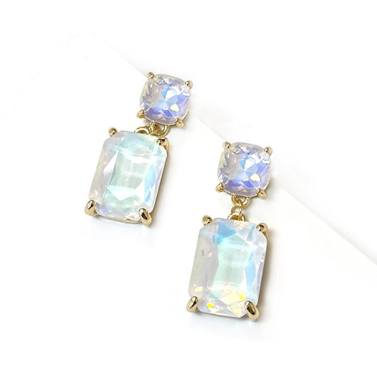 White Crystal Double Drop 1.25" Earring