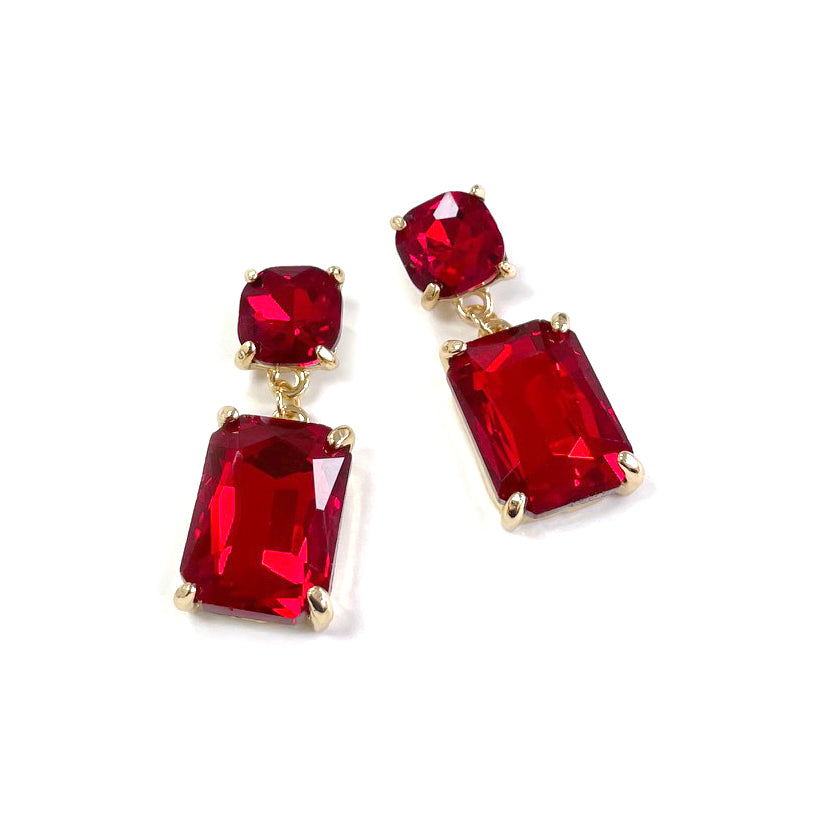 Red Crystal Double Drop 1.25" Earring