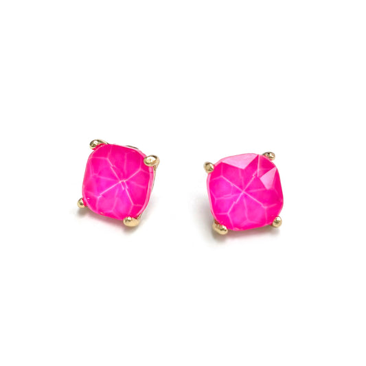 Hot Pink 1.5" Squared Glass Crystal Stud Earring