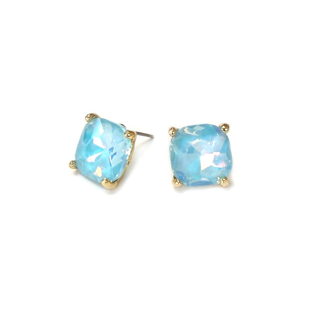 Pastel Blue 1.5" Squared Glass Crystal Stud Earring