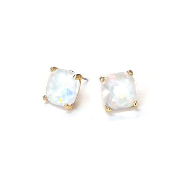 White 1.5" Squared Glass Crystal Stud Earring