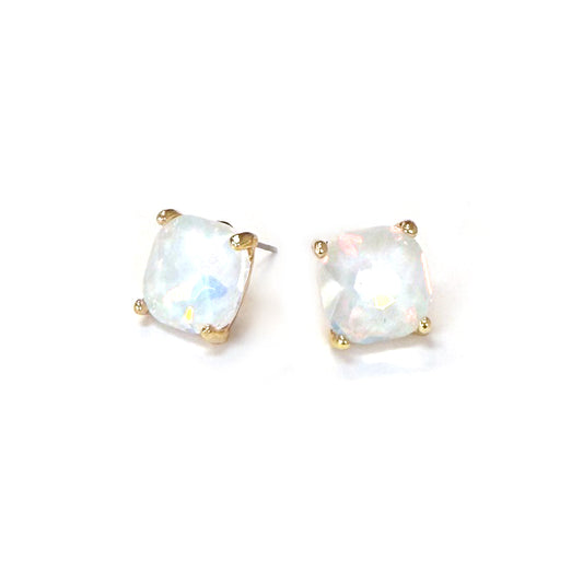 White 1.5" Squared Glass Crystal Stud Earring