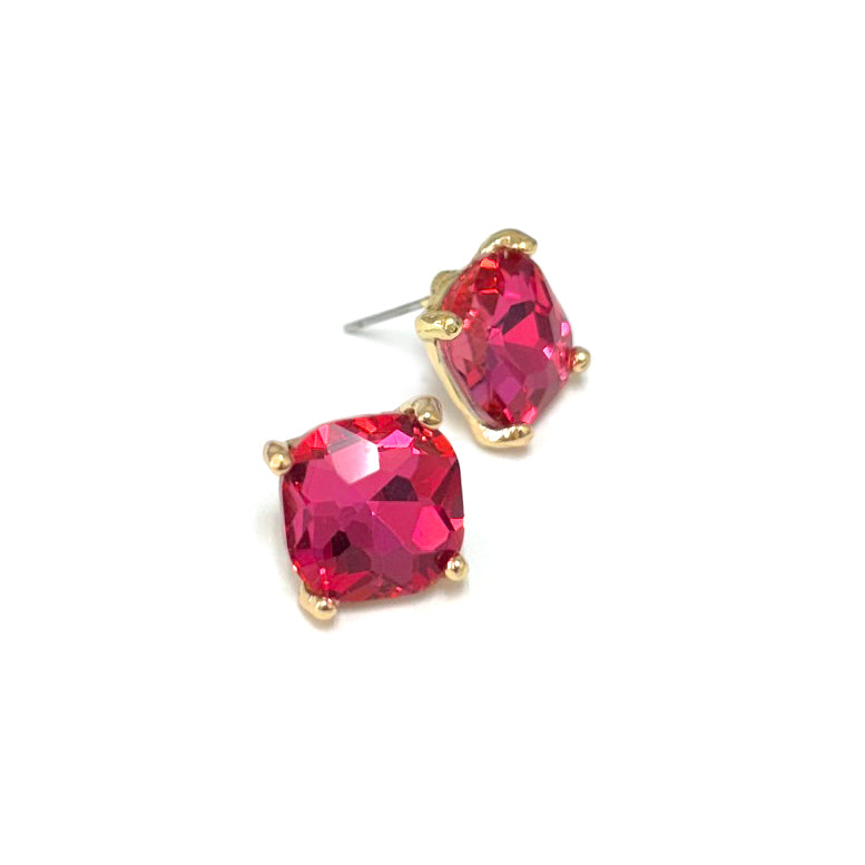 Hot Pink Square Stone Stud Earring
