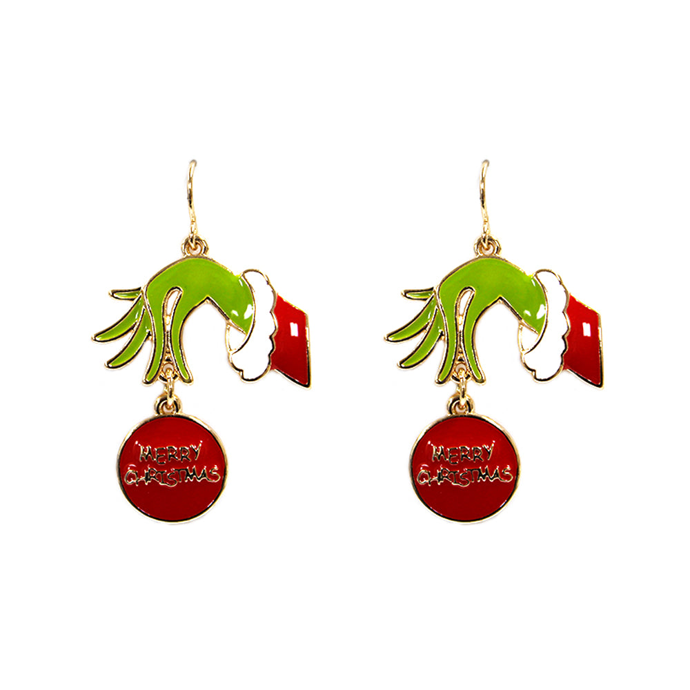The Grinch Hand with Red Ball Earring