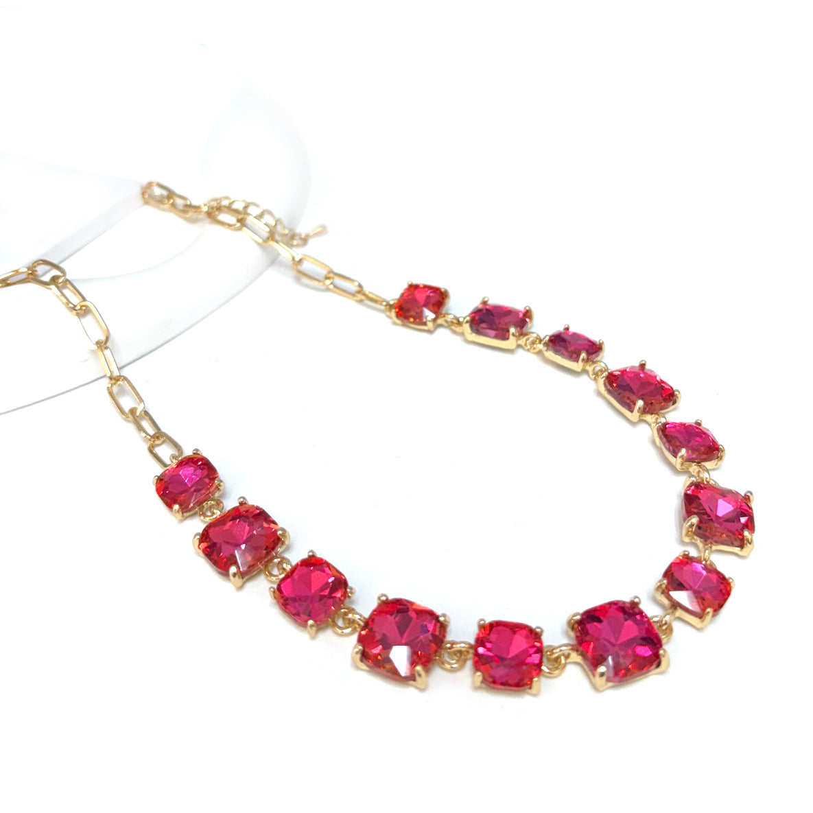 Hot Pink Crystal and Gold Chain 16"-18" Necklace