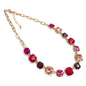 Hot Pink Multi Crystal and Gold Chain 16"-18" Necklace
