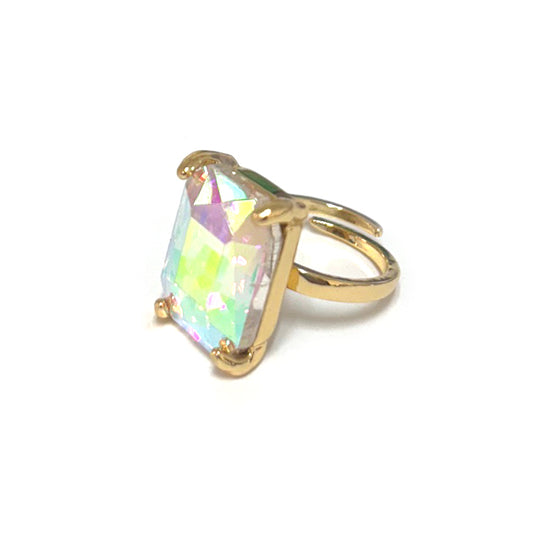 AB Stone Rectangle Stone Adjustable Ring